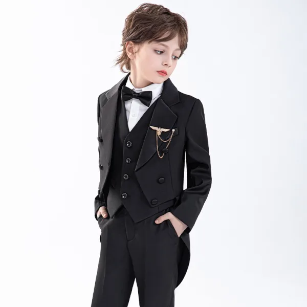 Noire Manches Longues Mariage Costume Garçon Mariage 2025 Manteau Bijoux De Corps Pantalon Chemise Cravate Gilet