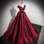 Elegant Burgundy Bow Satin Prom Dresses 2023 Ball Gown V-Neck Short Sleeve Backless Floor-Length / Long Prom Formal Dresses