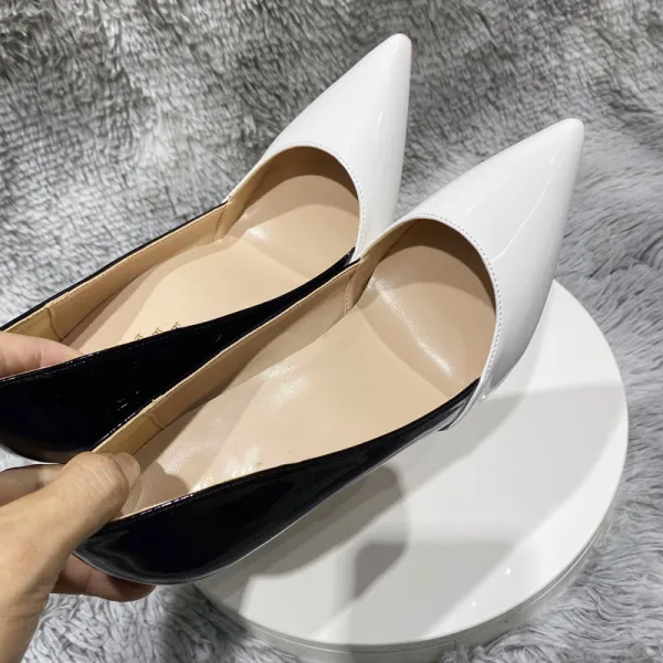 Two Tone Black White Evening Party Pumps 2023 Patent Leather 12 cm Stiletto Heels Pointed Toe Pumps High Heels