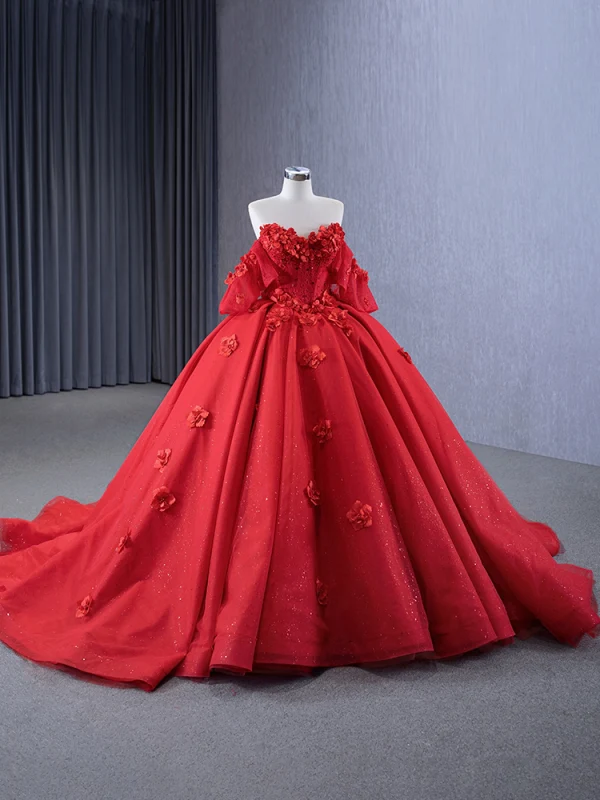 Luksus Rød Glitter Brudekjoler 2024 Perle Rhinestone Appliques Ball Ballkjole Kjæreste Uten Ermer Ryggløse Domstol Tog