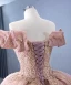 Haut de Gamme Rougissant Rose Glitter Fait main Perlage Paillettes En Dentelle Fleur Robe De Bal 2024 Robe Boule De l'épaule Manches Courtes Dos Nu Tribunal Train Promo