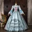 Vintage / Originale Médiévale Bleu Ciel Perle Noeud Faux Diamant Robe De Bal 2026 Robe Boule Encolure Dégagée Manches de cloche Longue Robe De Ceremonie