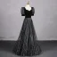 Bling Bling Noire Faux Diamant Paillettes Robe De Bal 2024 Princesse Encolure Carrée Manches Courtes Dos Nu Longue Promo Robe De Ceremonie