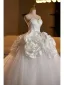 Vintage / Retro White Appliques Beading Pearl Wedding Dresses 2025 Ball Gown Strapless Sleeveless Backless Sweep Train Wedding