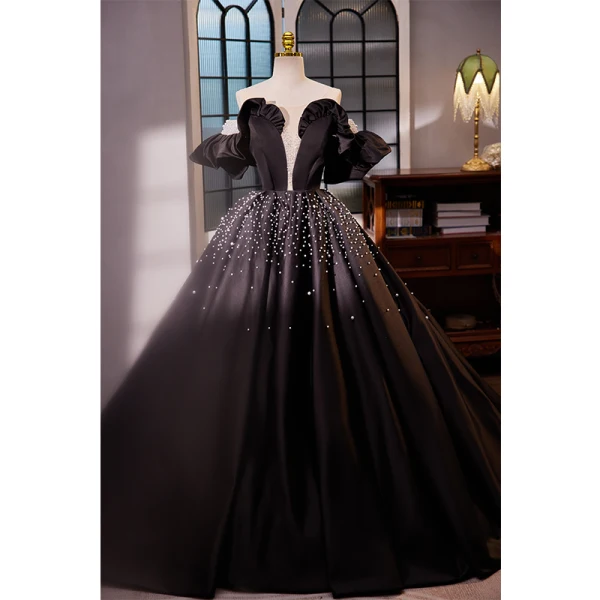 black dress with pearls formal High Low Black Lace Short Prom Dresses, Short Black Lace Formal Evenin –  Lwt Dress main image 0