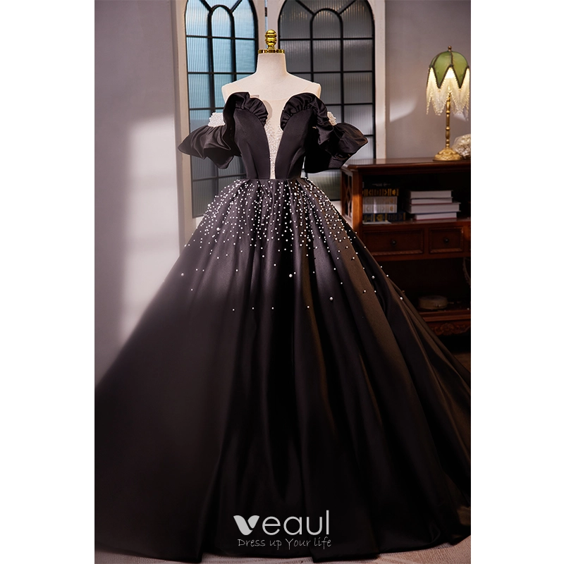 black formal dress with pearls Ava Presley Pearl Mermaid Prom Dress 47053