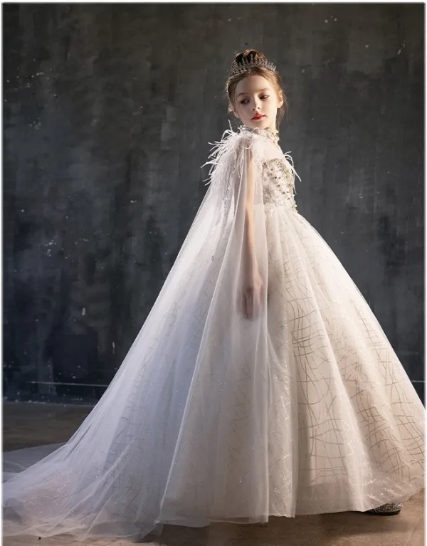 Charming White Beading Pearl Rhinestone Sequins Tassel Birthday Flower Girl Dresses 2025 Ball Gown Scoop Neck Sleeveless Sweep Train