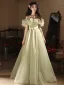 Chic / Beautiful Sage Green Bow Sash Prom Dresses 2024 A-Line / Princess Ruffle Off-The-Shoulder Short Sleeve Backless Floor-Length / Long Prom Formal Dresses
