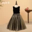 Chic / Beautiful Black Gold Birthday Flower Girl Dresses 2024 Ball Gown Scoop Neck Sleeveless Bow Floor-Length / Long
