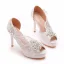 Charming White Rhinestone Lace Flower Wedding Shoes 2023 11 cm Stiletto Heels Open / Peep Toe Wedding Sandals High Heels