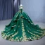High-end Dark Green Sequins Lace Flower Appliques Prom Dresses 2023 Ball Gown Square Neckline Sleeveless Backless Bow Royal Train Prom Formal Dresses