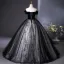 Vintage / Retro Black Beading Sequins Lace Flower Prom Dresses 2025 Ball Gown Off-The-Shoulder Short Sleeve Backless Floor-Length / Long Prom Formal Dresses