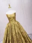 Vintage / Retro Gold Printing Prom Dresses 2025 Ball Gown Strapless Sleeveless Backless Floor-Length / Long Prom Formal Dresses