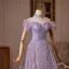 Zauberhaft Lavendel Perlenstickerei Strass Pailletten Quaste Ballkleider 2026 Ballkleid Off Shoulder Kurze Ärmel Rückenfreies Lange Festliche Kleider