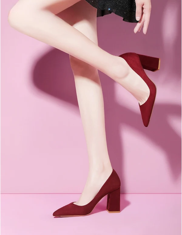 Chic / Beautiful Burgundy Prom Leather Pumps 2024 8 cm Block Heels Pointed Toe High Heels