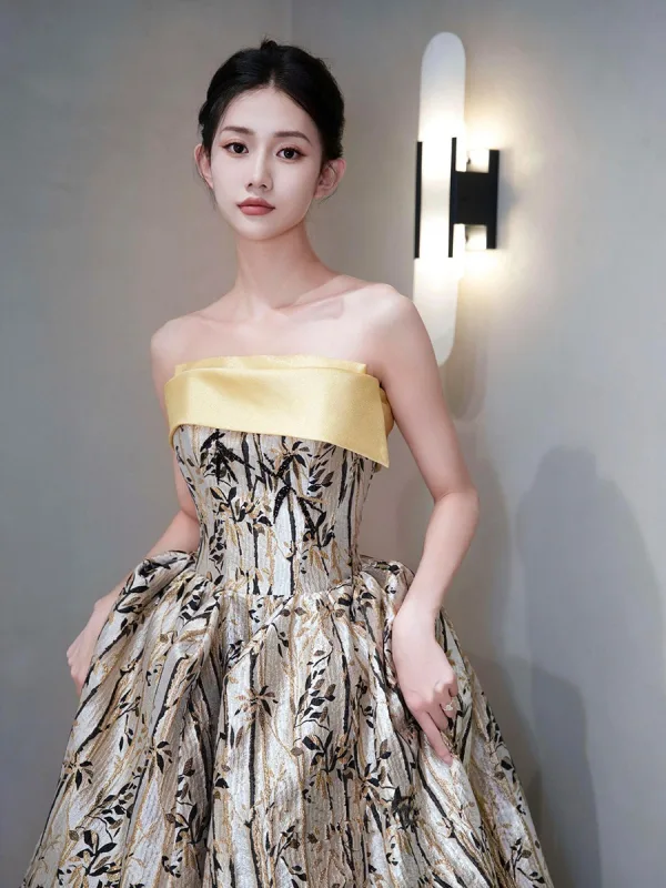 Elegant Candy Pink Printing Prom Dresses 2025 Ball Gown Strapless Sleeveless Backless Floor-Length / Long Prom Formal Dresses