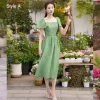 Modest / Simple Sage Green Bridesmaid Dresses 2023 A-Line / Princess Short Sleeve Backless Tea-length Bridesmaid Dresses