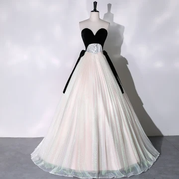 Elegant Black Prom Dresses 2023 A Line Princess Strapless Sleeveless Backless Bow Sash Floor Length Long Prom Formal Dresses