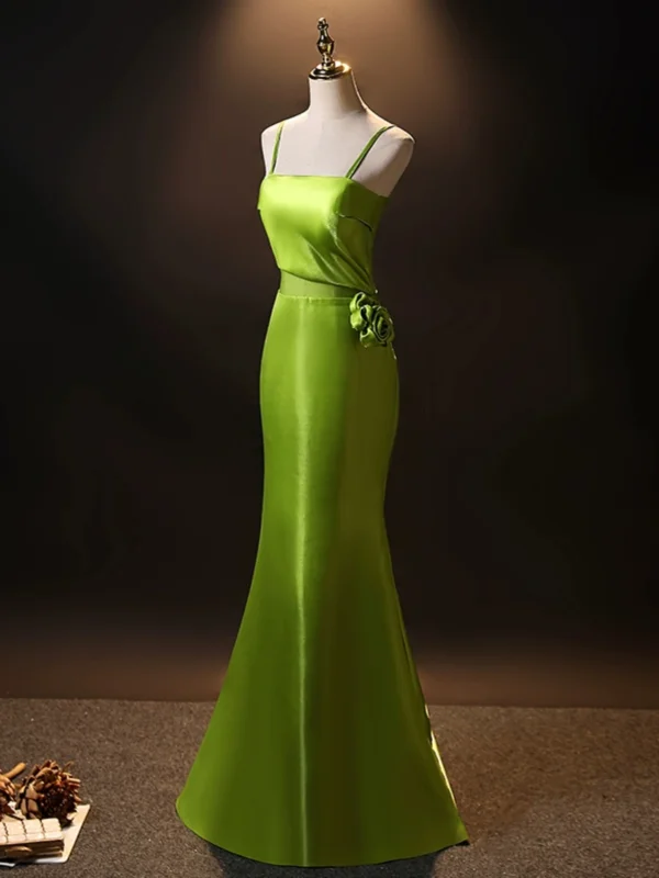 Fashion Green Evening Dresses 2024 Trumpet / Mermaid Spaghetti Straps Sleeveless Backless Floor-Length / Long Prom Formal Dresses
