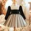 Chic / Beautiful Black Beading Sequins Bow Birthday Flower Girl Dresses 2023 Ball Gown Scoop Neck Long Sleeve Short