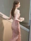 Glitzernden Rosa Pailletten Abendkleider 2023 Bandeau Meerjungfrau Ärmellos Rückenfreies Lange Abend Festliche Kleider