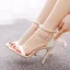 Élégant Blanche Perle Bride Cheville Noeud Soirée Sandales Femme 2023 10 cm Talons Aiguilles Talons Hauts Peep Toes / Bout Ouvert Sandales