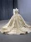 Luxury / Gorgeous Gold Beading Pearl Sequins Chapel Train Prom Dresses 2024 Off-The-Shoulder Sleeveless Backless Prom Formal Dresses
