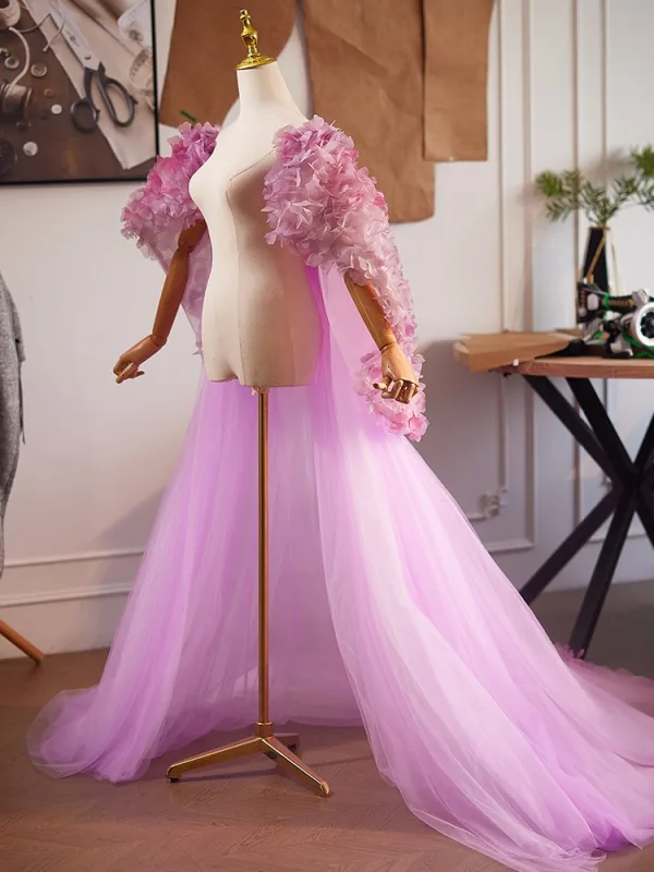 Flower Fairy Lavender Handmade  Appliques Prom shawl 2025 Tulle