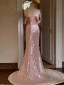 Charmant Rougissant Rose Perlage Perle Paillettes Appliques Robe De Soirée 2024 Trompette / Sirène De l'épaule Sans Manches Dos Nu Longue Soirée Robe De Ceremonie