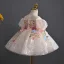 Fée Des Fleurs Blanche Appliques En Dentelle Fleur Perlage Paillettes Perle Anniversaire Courte Robe Ceremonie Fille 2025 Robe Boule Encolure Dégagée Gonflée Manches Courtes