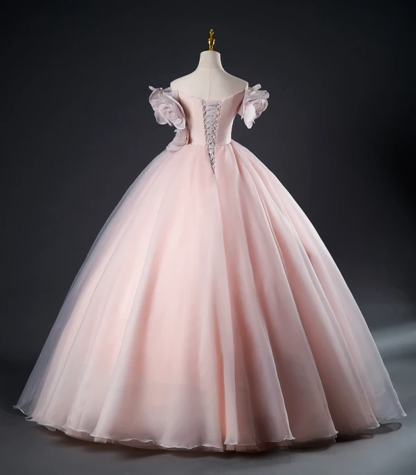 Chic / Beautiful Blushing Pink Appliques Prom Dresses 2023 Ball Gown Pearl Strapless Sleeveless Backless Floor-Length / Long Prom Formal Dresses
