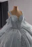 High-end Grey Beading Pearl Sequins Quinceañera Prom Dresses 2025 Ball Gown Square Neckline Short Sleeve Backless Court Train Formal Dresses