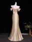 Sexy Champagne Trumpet / Mermaid Evening Dresses 2026 Off-The-Shoulder Sleeveless Backless Floor-Length / Long Formal Dresses