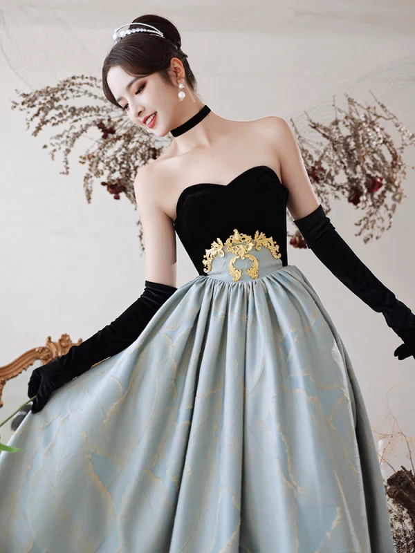 Vintage Schwarz Wildleder Ballkleider 2022 A Linie Bandeau Lange Ärmel Lange Festliche Kleider