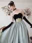 Vintage Schwarz Wildleder Ballkleider 2022 A Linie Bandeau Lange Ärmel Lange Festliche Kleider