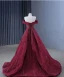 High-end Burgundy Handmade  Beading Evening Dresses 2024 Trumpet / Mermaid Off-The-Shoulder Short Sleeve Backless Court Train Evening Party Formal Dresses