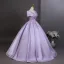 Elegant Lavender Beading Sequins Prom Dresses 2026 Ball Gown Off-The-Shoulder Short Sleeve Backless Floor-Length / Long Formal Dresses
