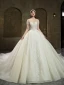 High-end Ivory Beading Pearl Rhinestone Sequins Wedding Dresses 2022 Ball Gown Scoop Neck Short Sleeve Backless Royal Train Wedding