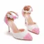 Elegant Blushing Pink Pearl Lace Flower Wedding Shoes 2023 Ankle Strap 9 cm Stiletto Heels Pointed Toe Wedding High Heels