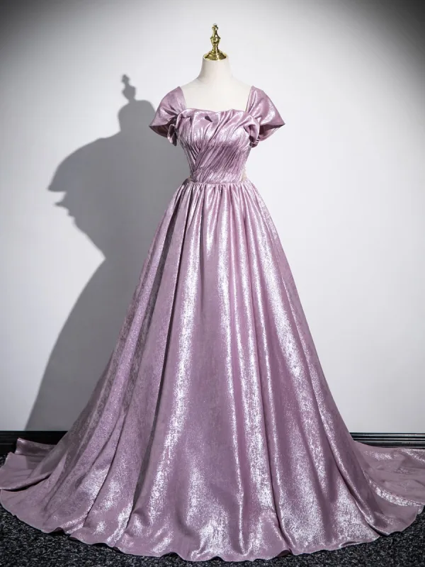 Élégant Rougissant Rose Perlage Glitter Robe De Bal 2025 Princesse De l'épaule Manches Courtes Dos Nu Train De Balayage Promo Robe De Ceremonie