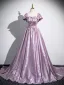 Élégant Rougissant Rose Perlage Glitter Robe De Bal 2025 Princesse De l'épaule Manches Courtes Dos Nu Train De Balayage Promo Robe De Ceremonie