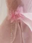 Modest / Simple Blushing Pink Appliques Short Birthday Flower Girl Dresses 2024 A-Line / Princess One-Shoulder Sleeveless Backless Tulle