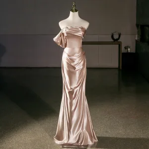 Sexy Champagne Robe De Soirée 2025 Trompette Sirène Bustier Sans Manches Dos Nu Longue Soirée Robe De Ceremonie