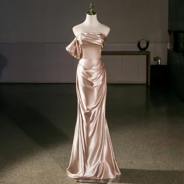 Sexy Champagne Evening Dresses 2025 Trumpet Mermaid Strapless Sleeveless Backless Floor Length Long Evening Party Formal Dresses