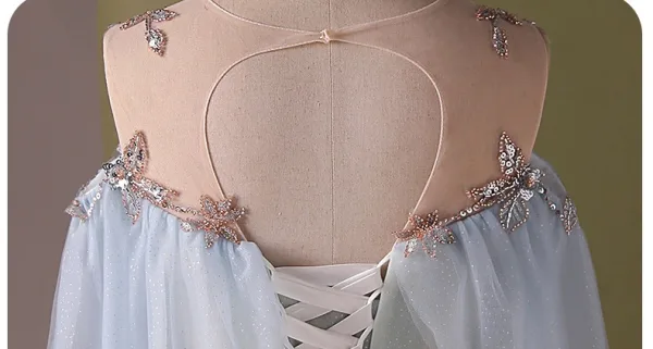 Élégant Vert Cendré Perlage Paillettes Robe De Bal 2024 Robe Boule Encolure Dégagée Manches Courtes Dos Nu Longue Promo Robe De Ceremonie