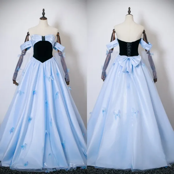 Schöne Himmelblau Schmetterling Ballkleider 2025 Ballkleid Off Shoulder Ärmellos Rückenfreies Schleife Lange Festliche Kleider