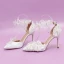 Elegant White Pearl Lace Butterfly Flower Wedding Shoes 2024 Ankle Strap 9 cm Stiletto Heels Pointed Toe Wedding Sandals High Heels