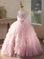 Chic / Beautiful Blushing Pink Beading Flower Cascading Ruffles Birthday Flower Girl Dresses 2026 Ball Gown Scoop Neck Sleeveless Backless Floor-Length / Long Tulle