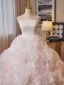 Flower Fairy White Rose Ball Gown Wedding Dresses 2025 Cascading Ruffles Ball Gown Strapless Sleeveless Backless Sweep Train