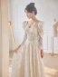 Vintage / Retro Ivory Lace Flower Wedding Dresses 2024 A-Line / Princess Square Neckline Long Sleeve Backless Floor-Length / Long Wedding